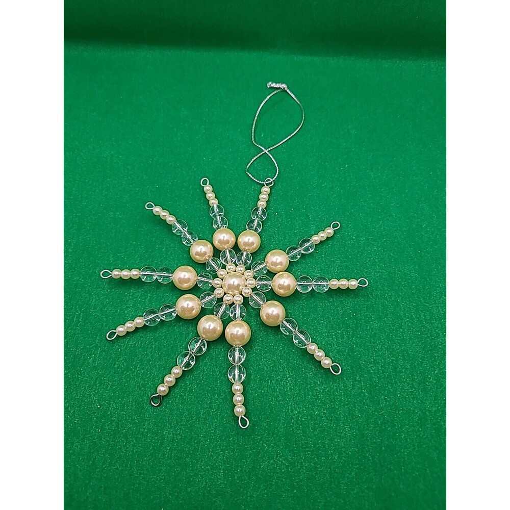 2006 Avon Snowflake Christmas Ornament Faux Pearl And Clear Beads F306867-1